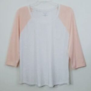 Sonoma White and Peach Raglan Sleeve Top